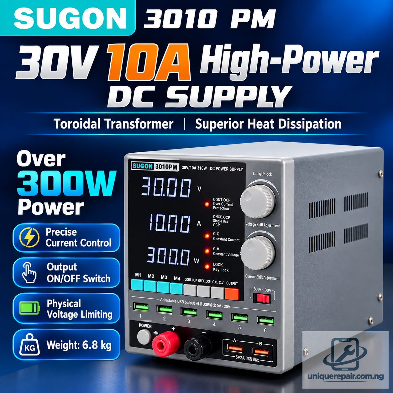 Sugong 3010PM regulated power supply meter 30V10A high power 300W mobile phone maintenance DC regulated ammeter